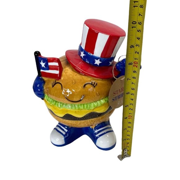 Stars Stripes Patriotic Anthropomorphic Burger Cheeseburger Top Hat 4th of July - Picture 4 of 5